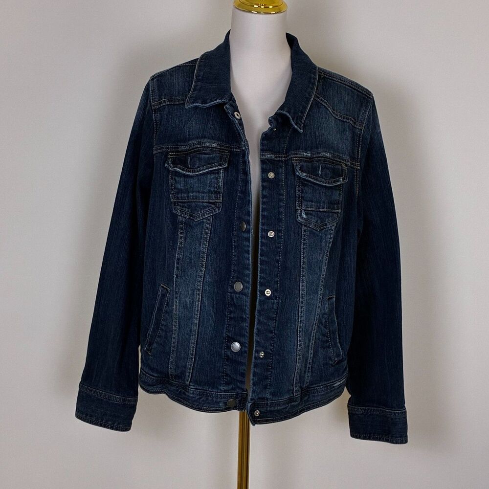 Lane Bryant Distressed Dark Blue Jean Jacket Classic Plus Size Outerwear Size 20